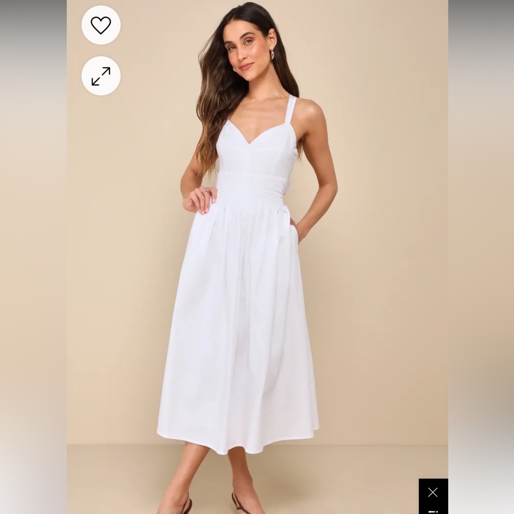 Lulu’s Strolling Sicily White Pleated Backless Midi Dress With Pockets, White, S